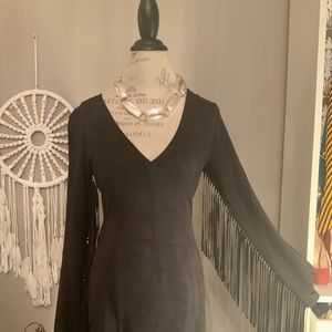 Black Fringe Sleeve Dress